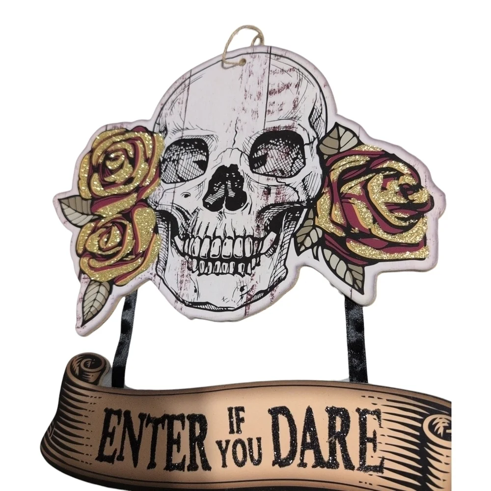 Skull and Roses Wall Decor - Gold, Black, White